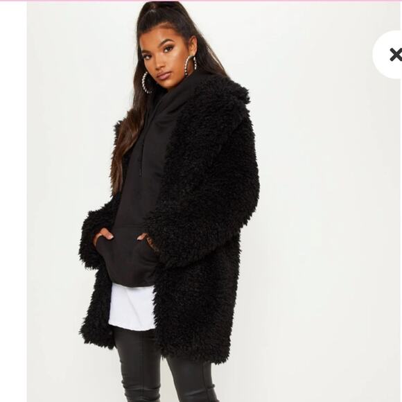 PrettyLittleThing Jackets & Blazers - PrettyLittleThing Black Faux Fur Teddy Coat Size 10